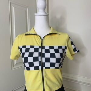 Y2K 2000’s yellow and black checkered cropped zip up top